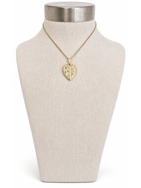 1-40 12KT Gold Overlay Vintage Etched Heart Locket Chunky Chain Necklace J873